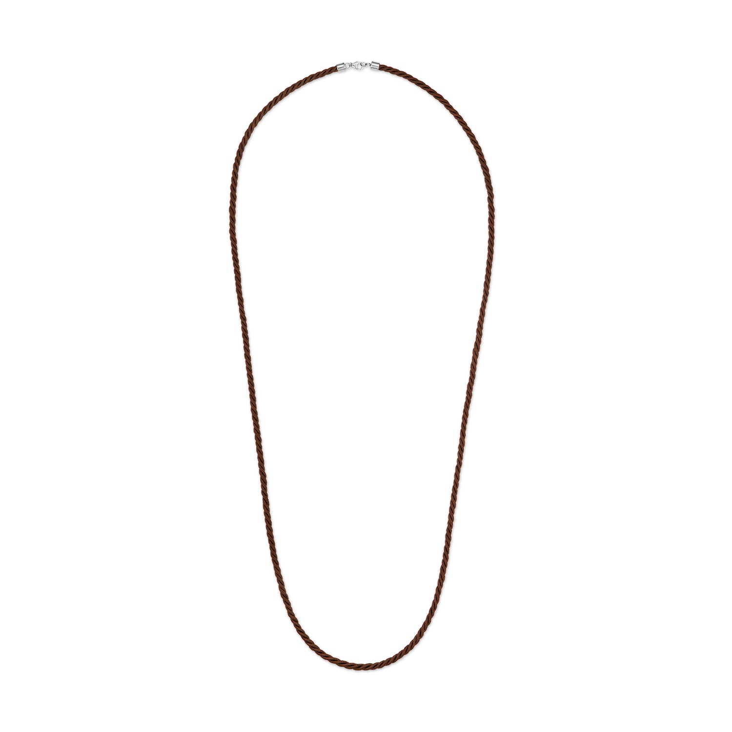 Long Twisted Brown Silk Cord Necklace with Silver Clasp