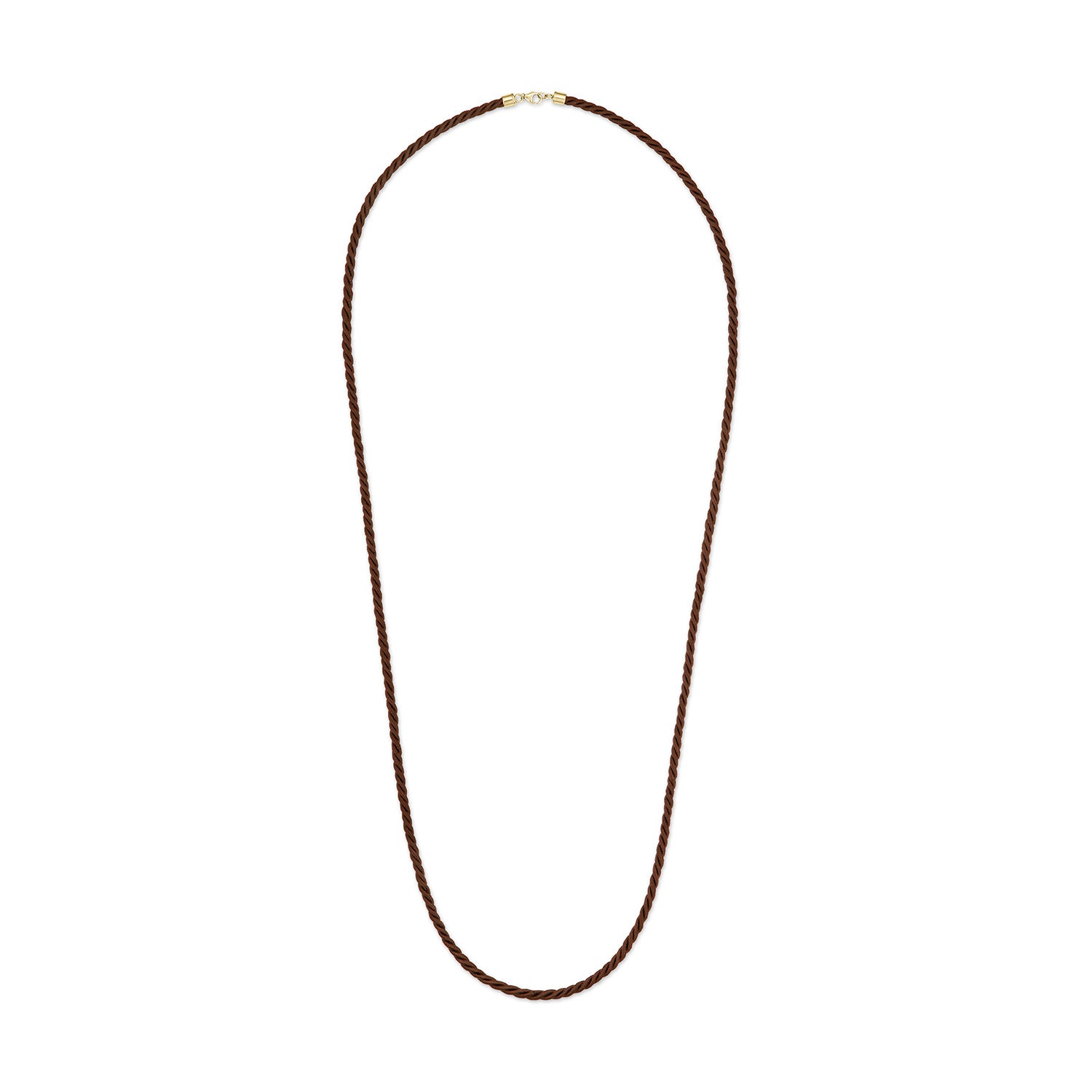 Long Twisted Brown Silk Cord Necklace with Gold Clasp