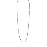 Long Beaded Ruby Necklace with Small Pavé Diamond Florettes