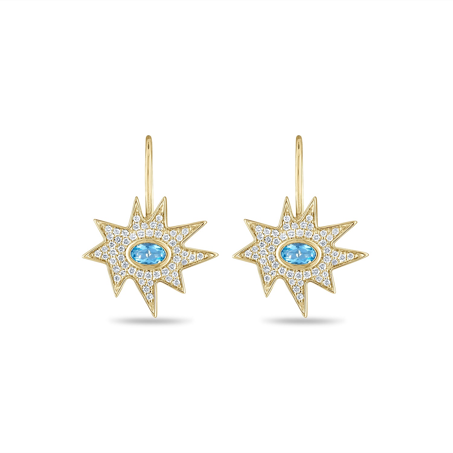 Gold Midi KAPOW! Blue Topaz Earrings with Pavé Diamonds