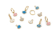 Gold Mini KAPOW! Enamel Charm with Center Diamond Huggies in Blue
