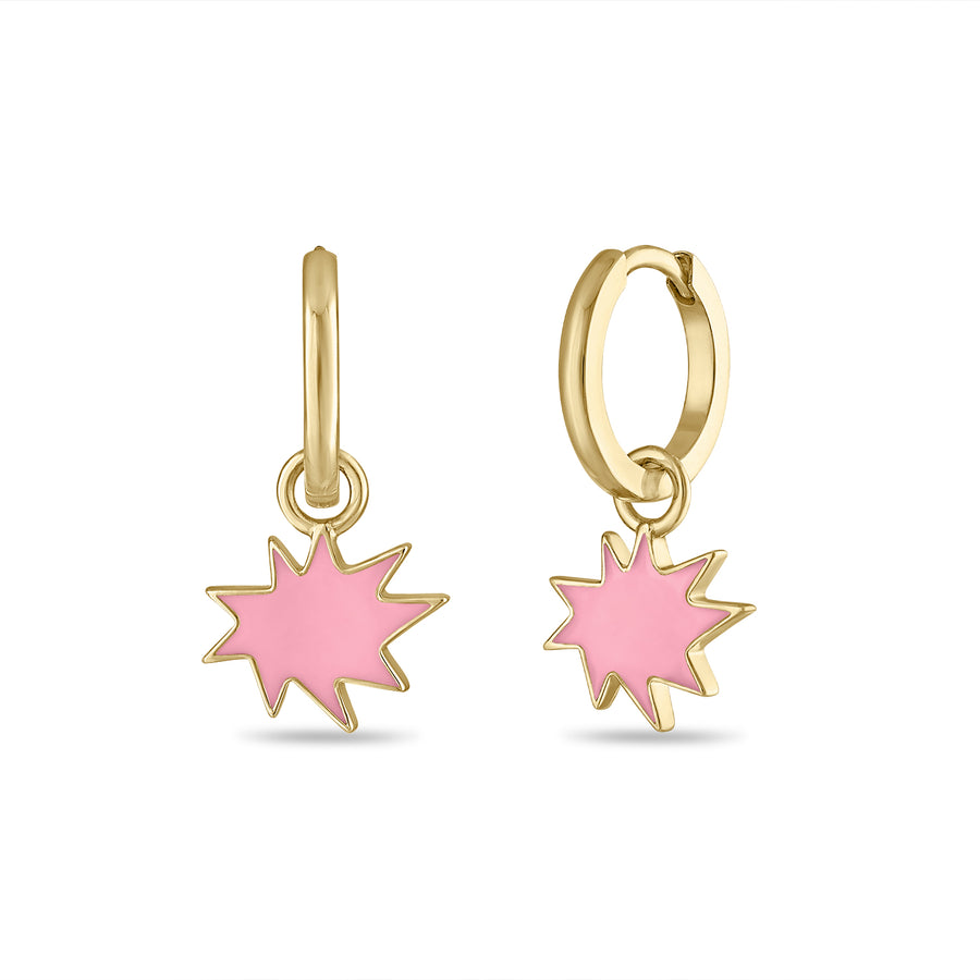 Gold Mini KAPOW! Enamel Charm Huggies in Pink