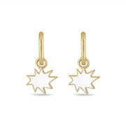 Gold Mini KAPOW! Enamel Charm Huggies in White