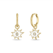 Gold Mini KAPOW! Enamel Charm with Center Diamond Huggies in White