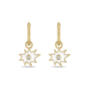 Gold Mini KAPOW! Enamel Charm with Center Diamond Huggies in White