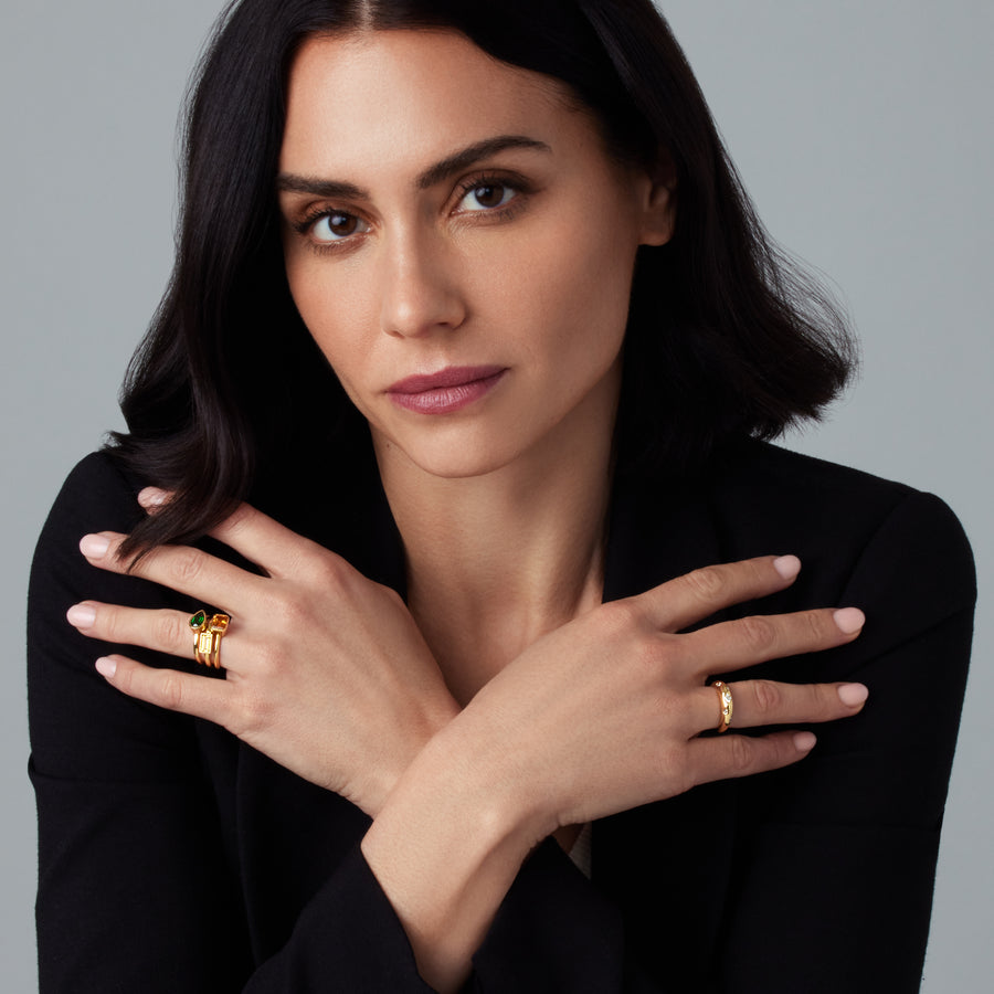 Thin Dome Ring with Oval and Random Diamonds
