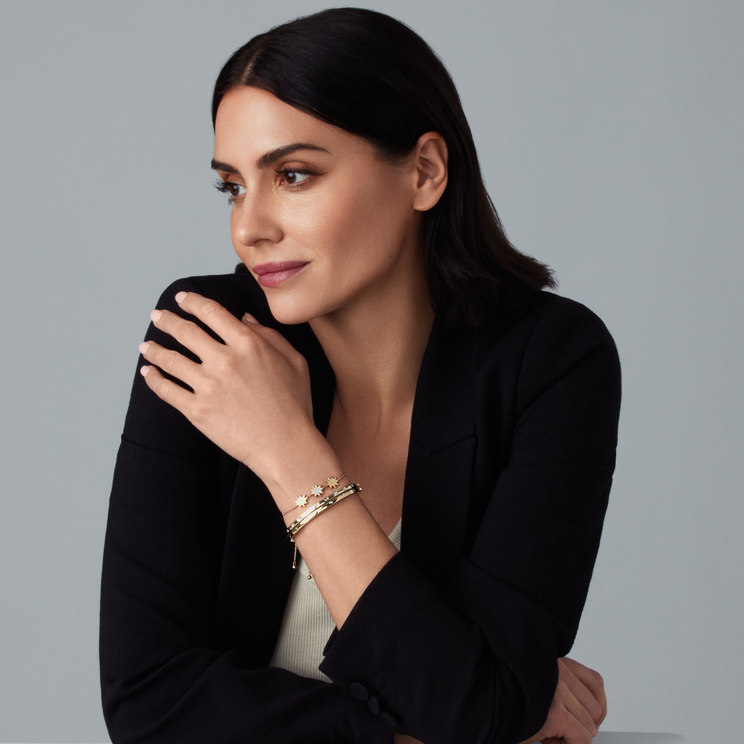 Essentials Bangle Bracelet with Linear Diamond Baguettes