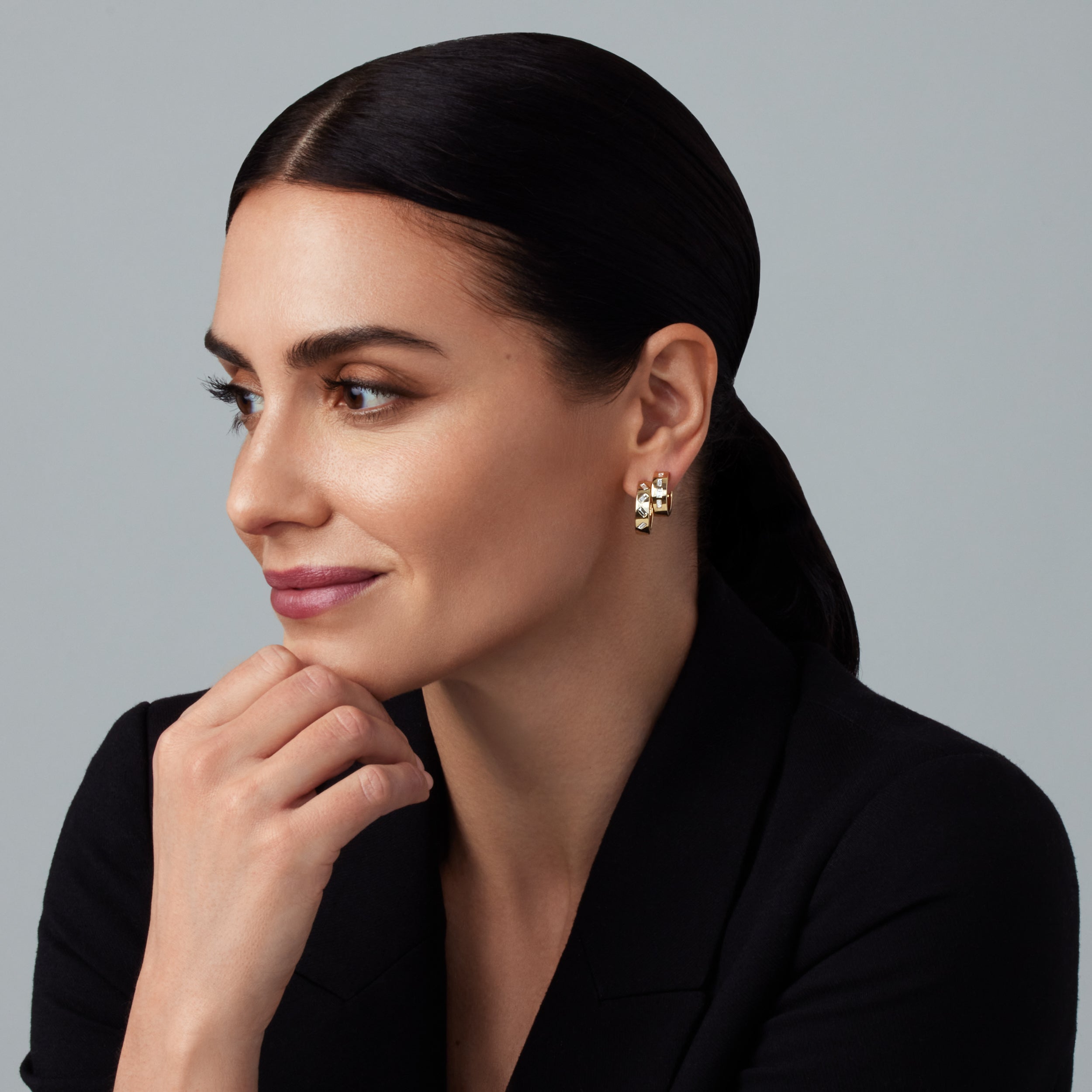 Essentials Medium Scattered Diamond Hoops