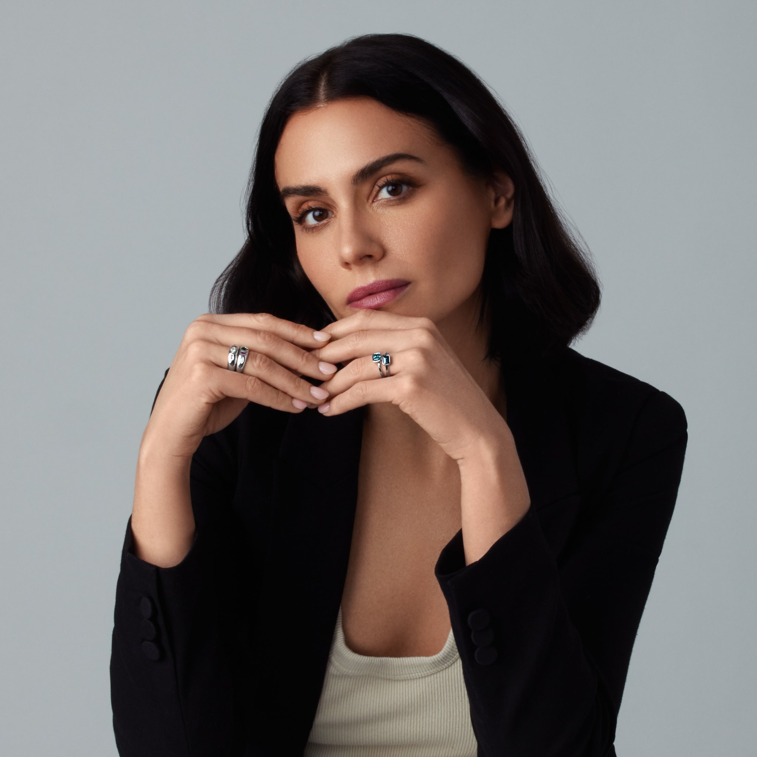 White Gold Blue Zircon Solitaire Ring