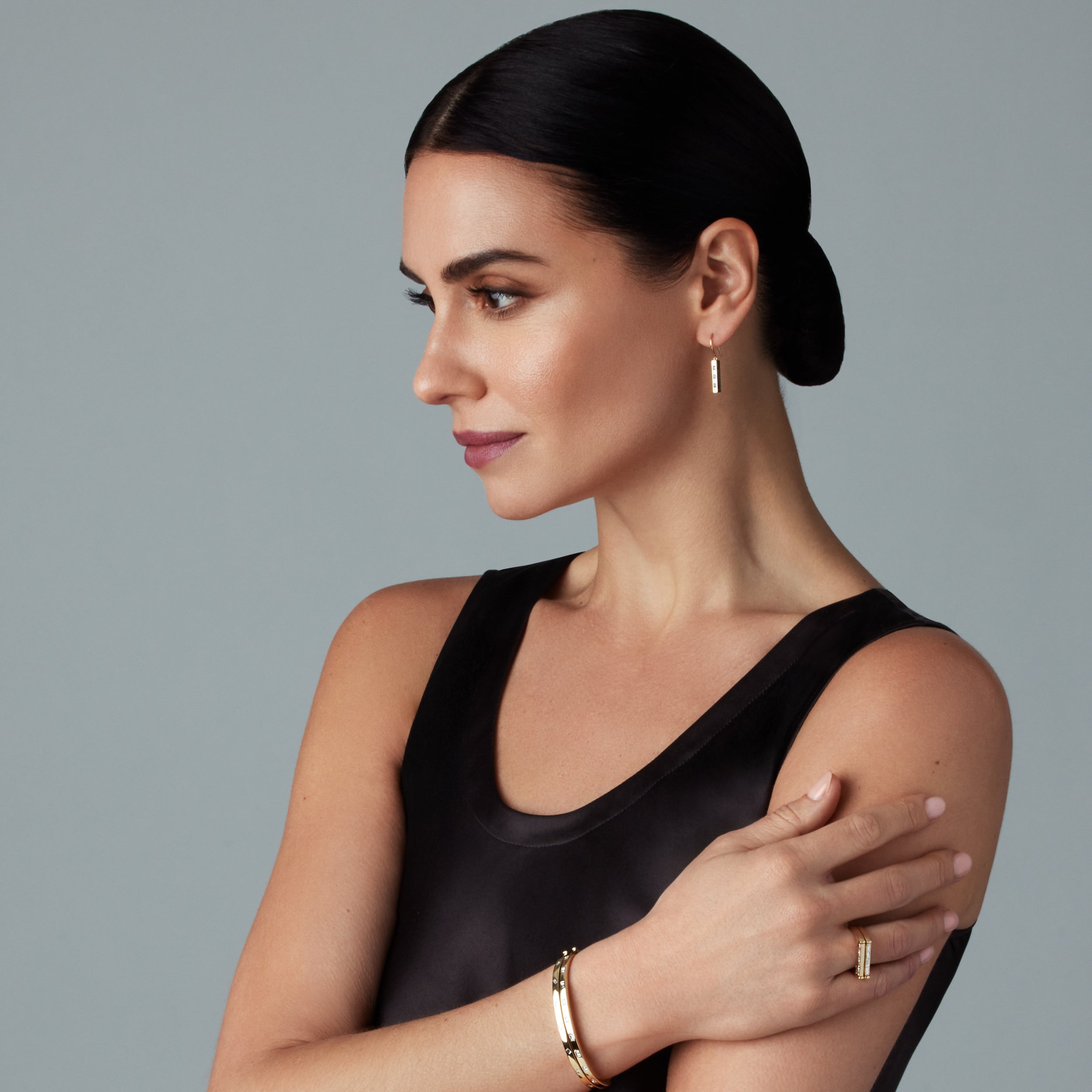 Essentials Bangle Bracelet with Linear Diamond Baguettes