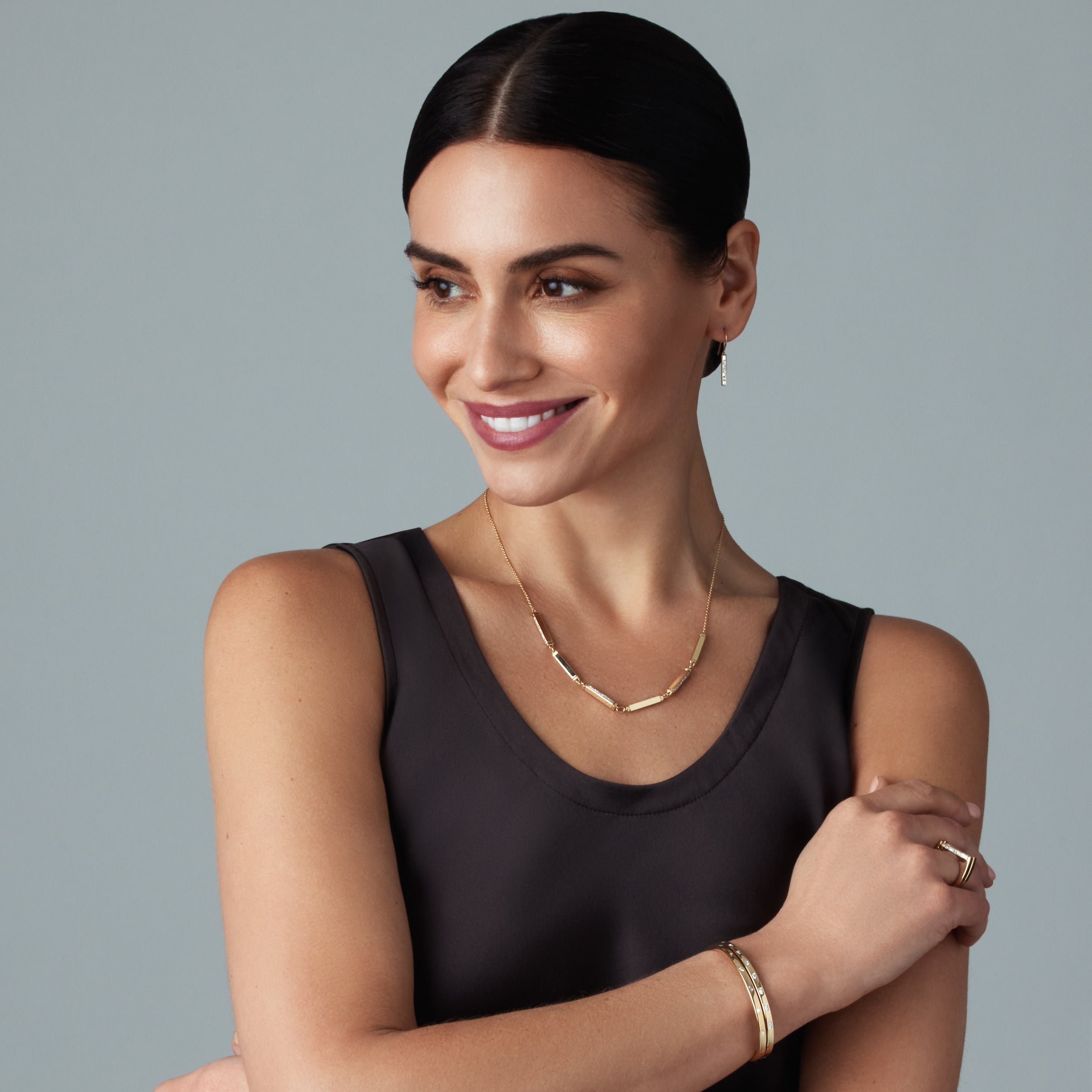 Essentials Bangle Bracelet with Linear Diamond Baguettes