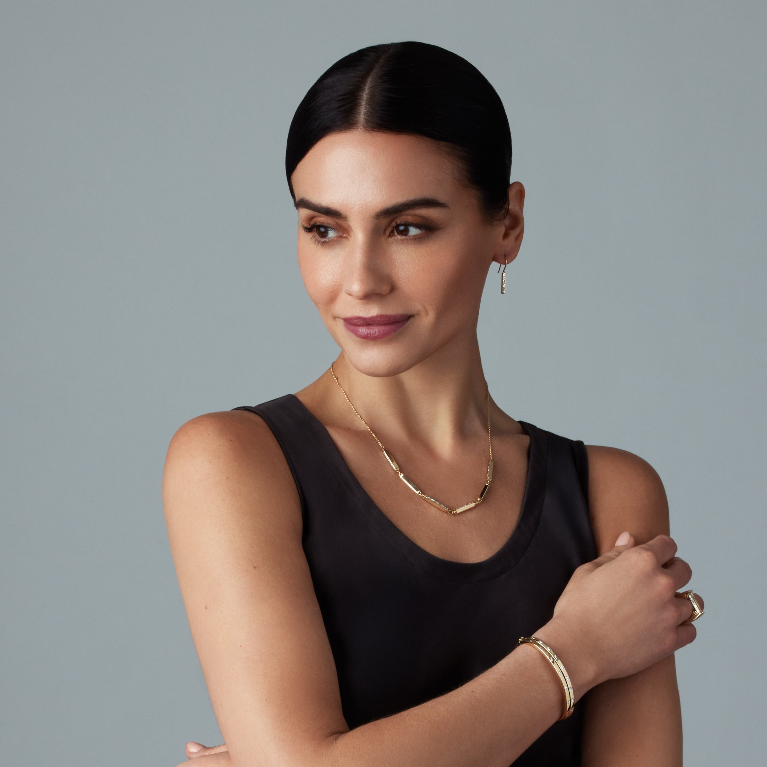 Essentials Bangle Bracelet with Linear Diamond Baguettes