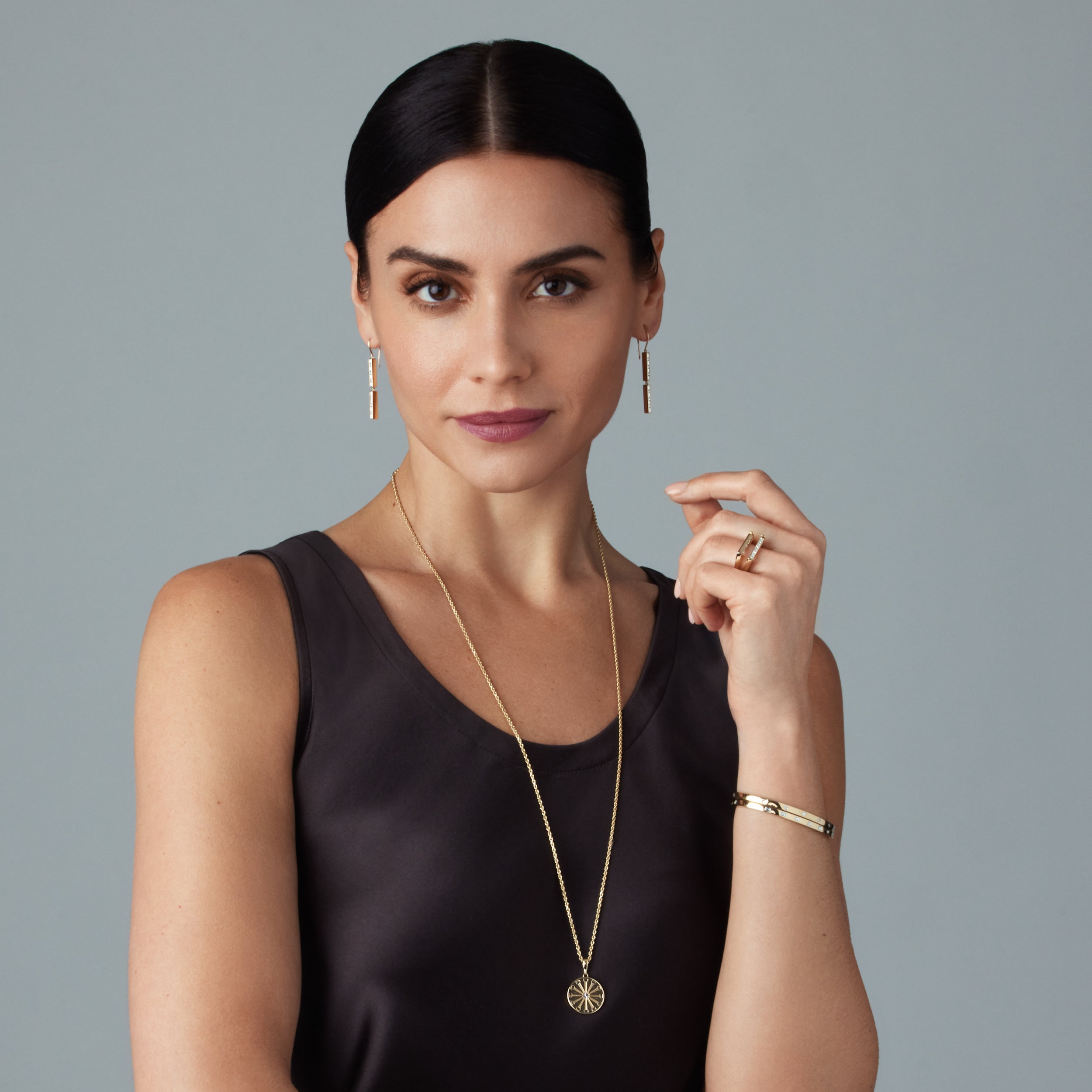 Essentials Bangle Bracelet with Linear Diamond Baguettes