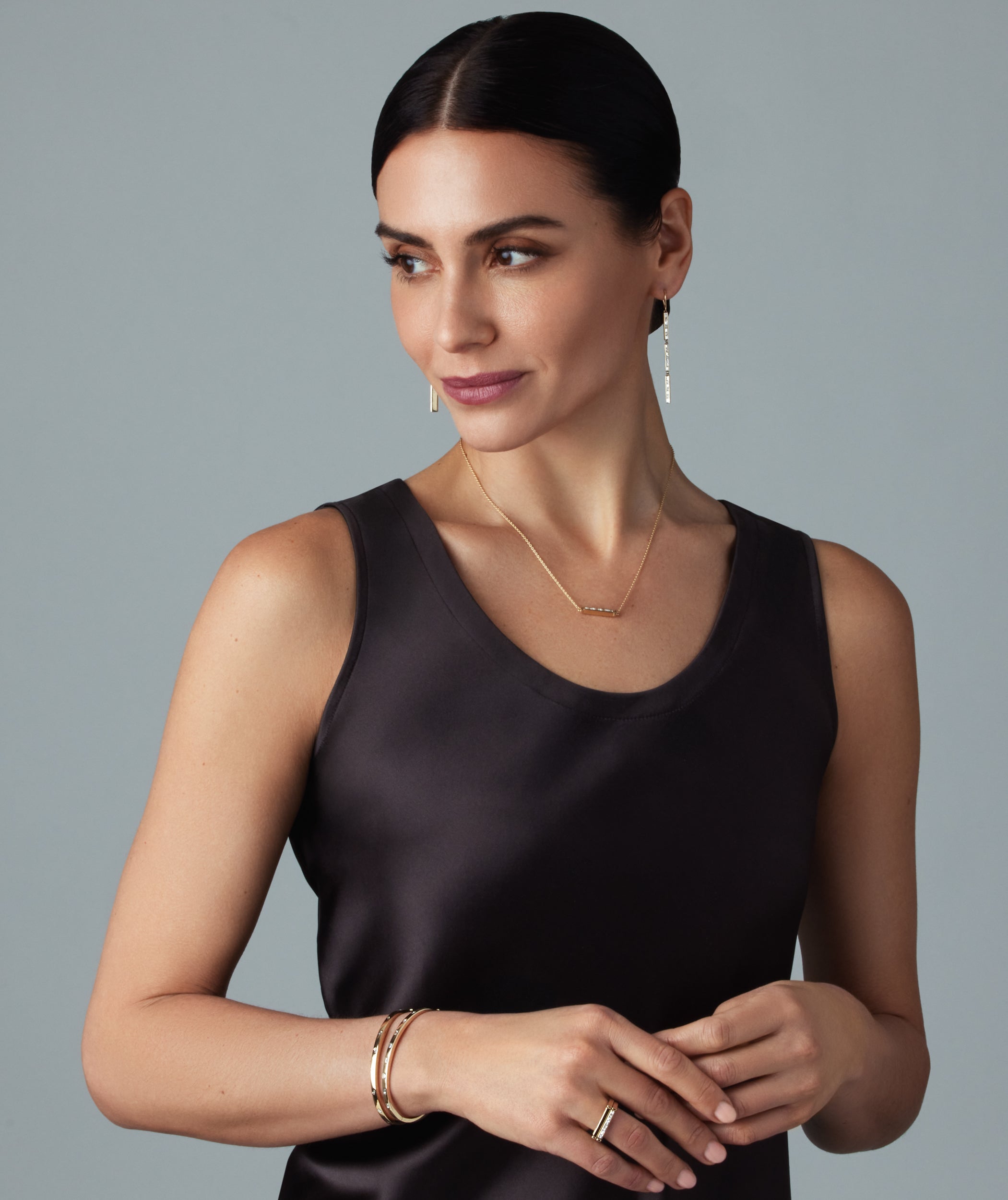 Essentials Bangle Bracelet with Linear Diamond Baguettes