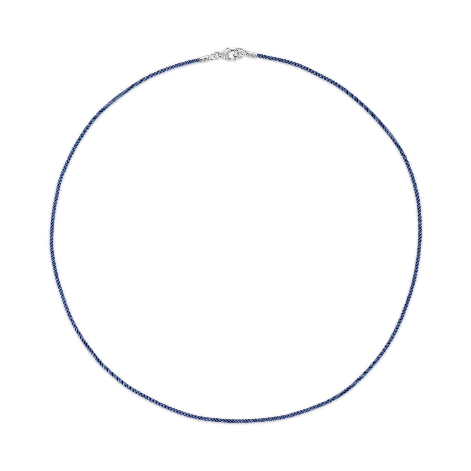 Short Navy Blue Silk Cord Necklace with Silver Clasp
