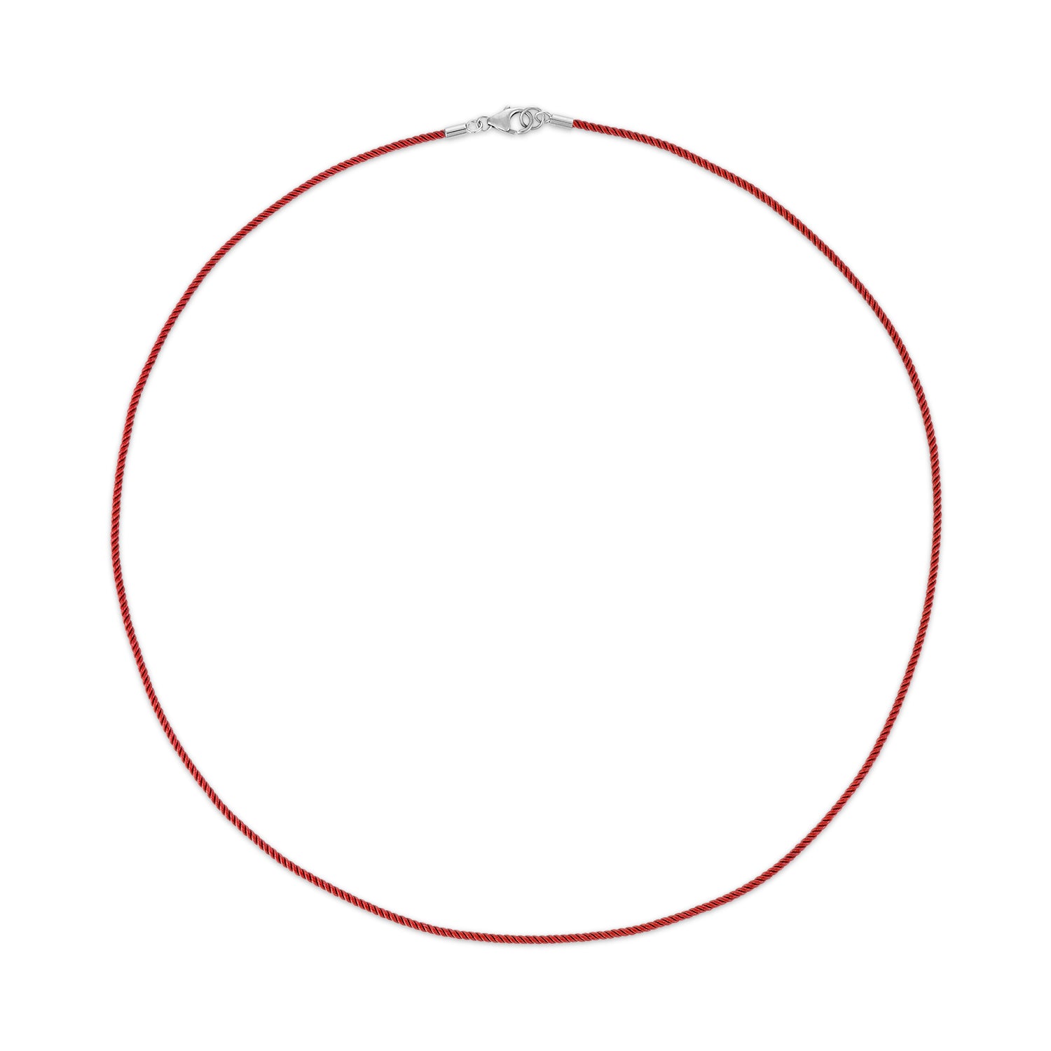Short Red Silk Cord Necklace with Silver Clasp