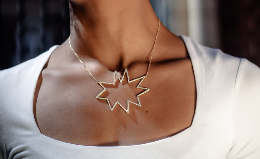 Gold Super Nova KAPOW! Necklace with Pavé Diamonds
