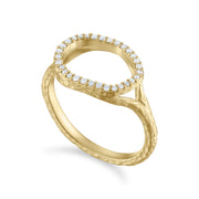 Teatro Gold East-West Oval Ring with Pavé Diamonds