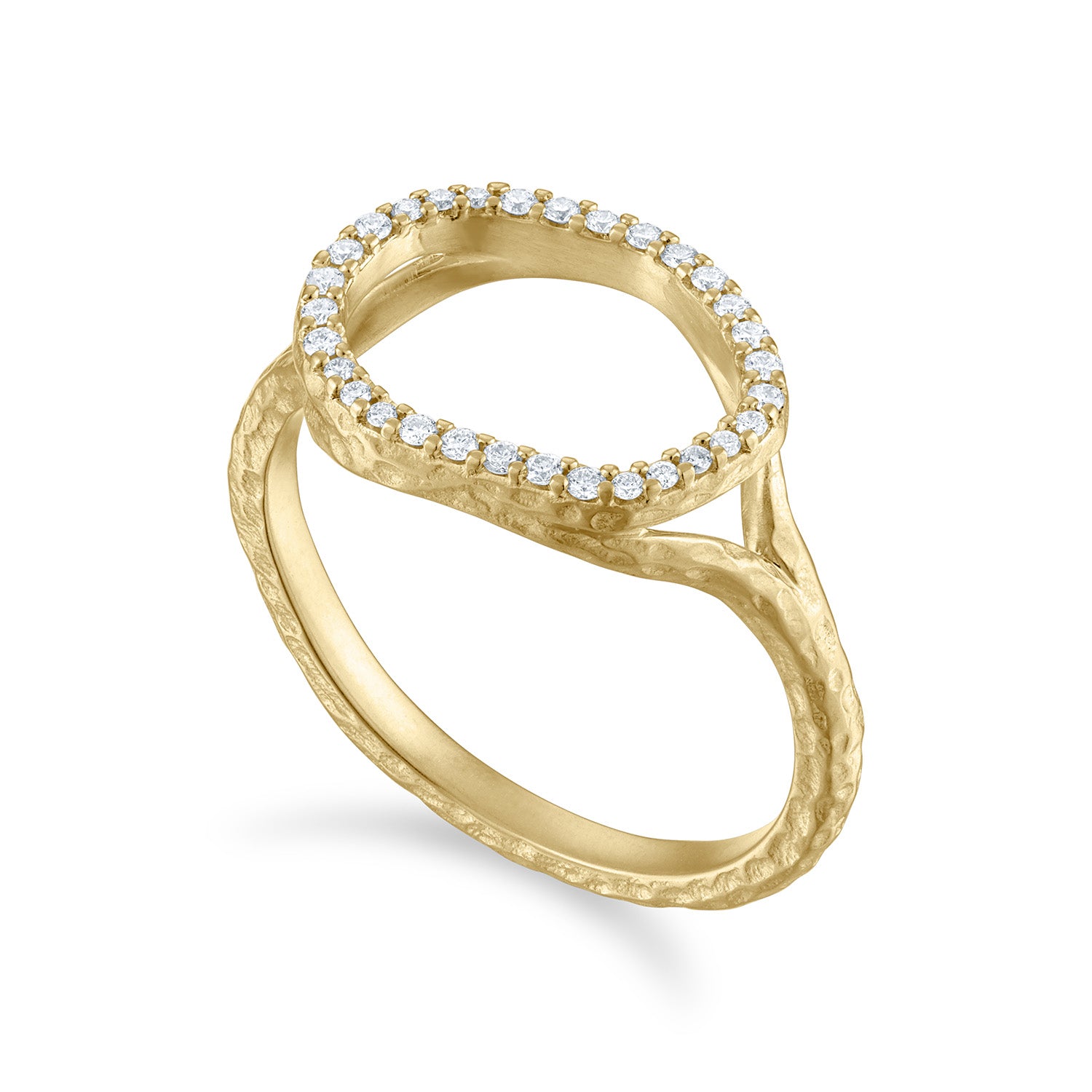 Teatro Gold East-West Oval Ring with Pavé Diamonds