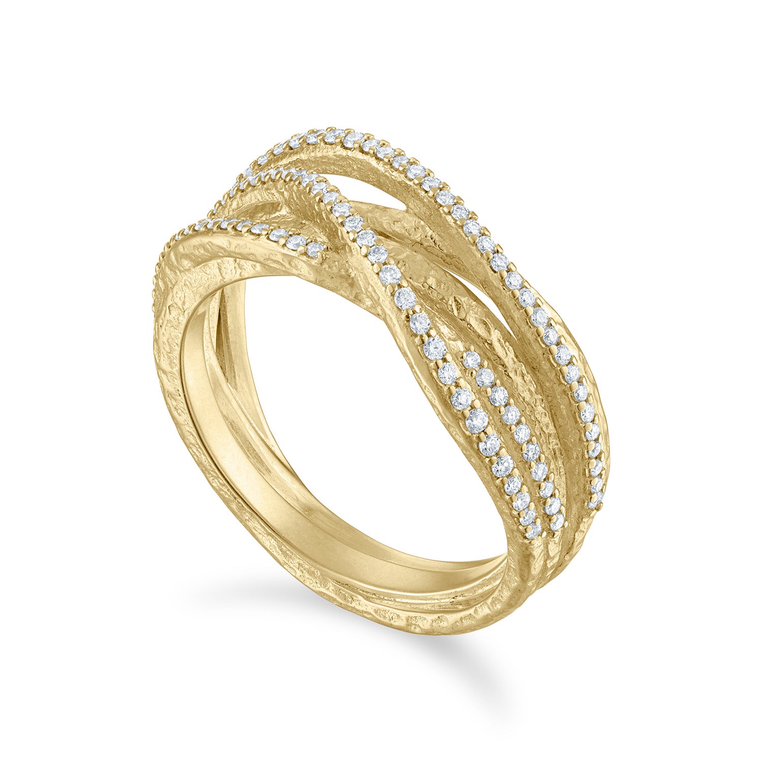 Teatro Gold Twist Ring with Pavé Diamond Elements