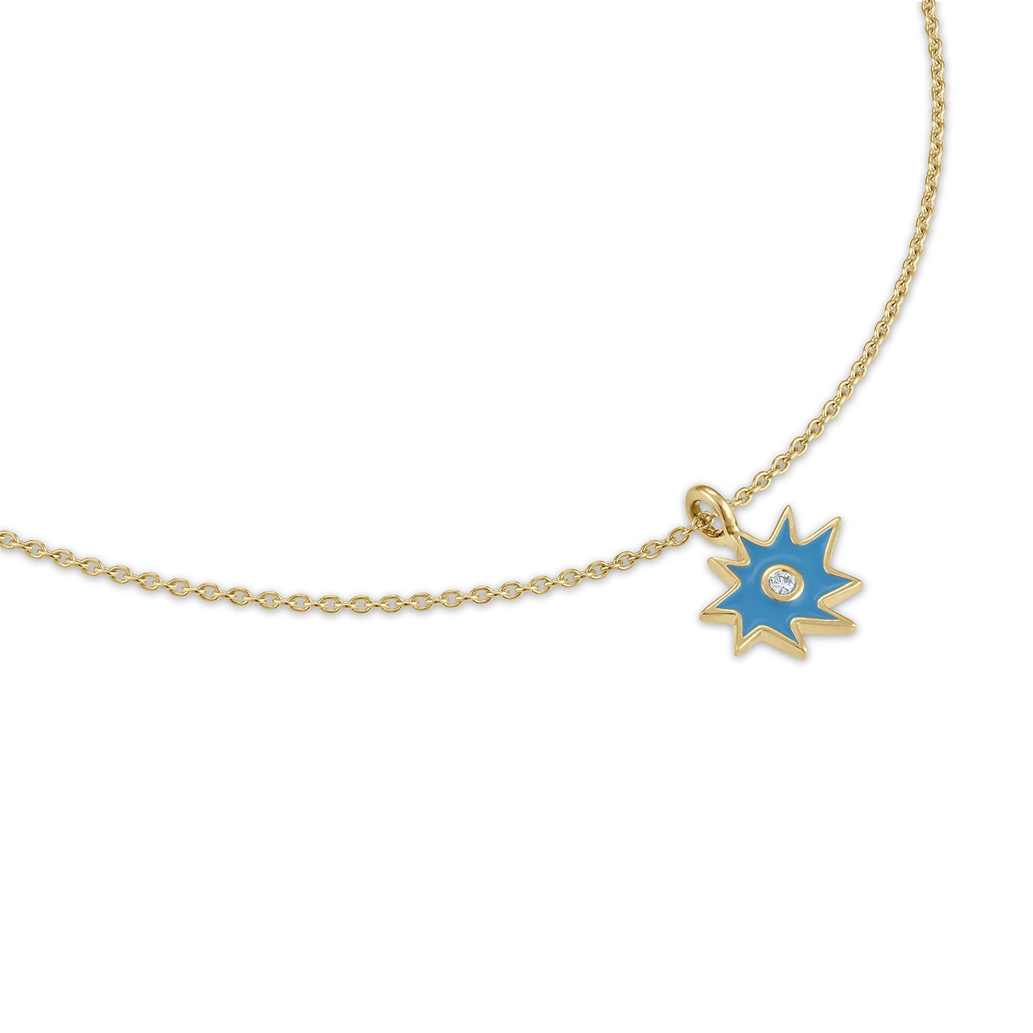 Gold Mini KAPOW! Enamel Necklace with Center Diamond