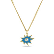 Gold Mini KAPOW! Enamel Necklace with Center Diamond