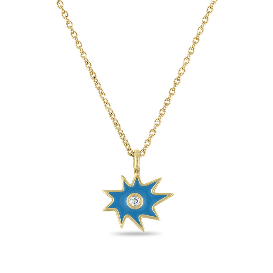 Gold Mini KAPOW! Enamel Necklace with Center Diamond