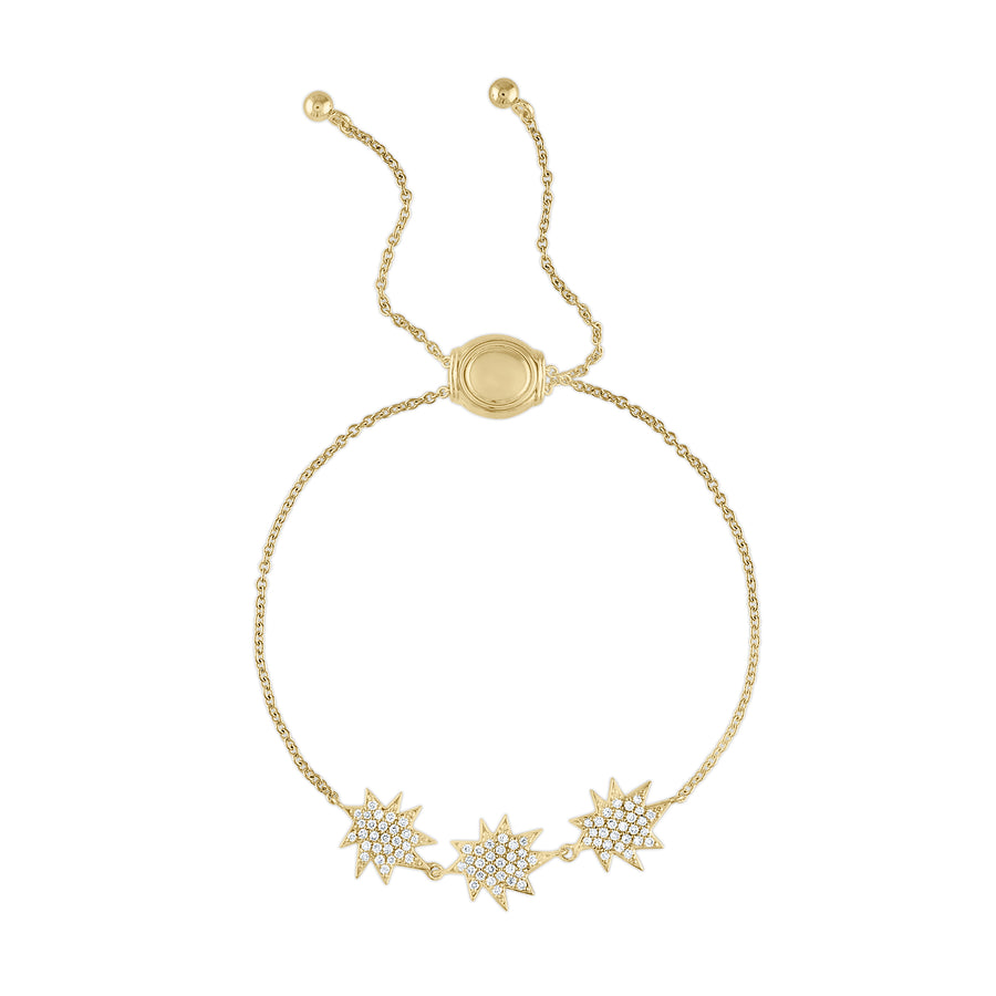 Gold Mini Stella/KAPOW! bolo bracelet: Three Pavé Diamond Stars