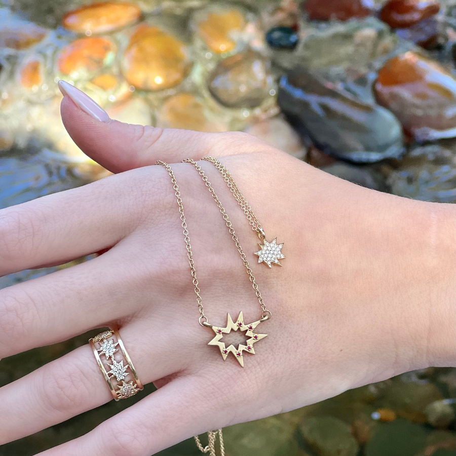 Gold Stellina Nova/KAPOW! Necklace with Rubies