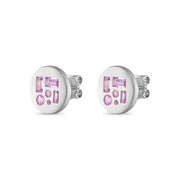 White Gold Disc Earrings with Pink Sapphire