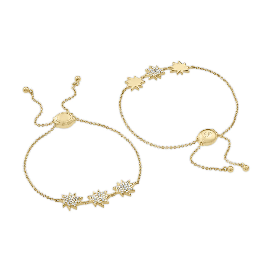 Gold Mini Stella/KAPOW! bolo bracelet: Three Pavé Diamond Stars