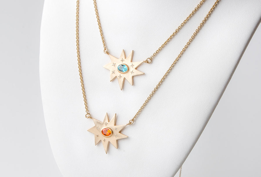 Gold Stella/KAPOW! Necklace: Blue Topaz