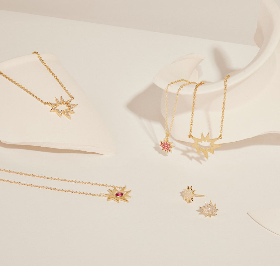 Gold Stellina Nova Necklace/KAPOW! with Pavé Rubies