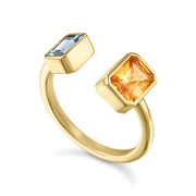 Toi et Moi Bezel Set Gold Ring with Mandarin Garnet and Lavender Spinel