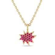 Gold Mini Stella/KAPOW! Necklace with Pavé Rubies