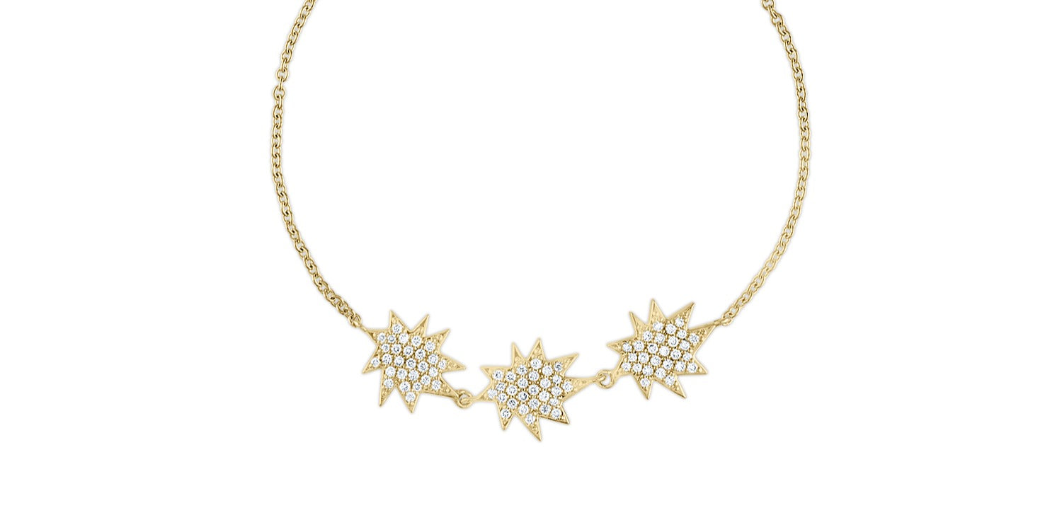 Gold Mini Stella/KAPOW! bolo bracelet: Three Pavé Diamond Stars