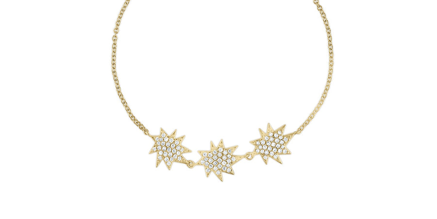 Gold Mini Stella/KAPOW! bolo bracelet: Three Pavé Diamond Stars