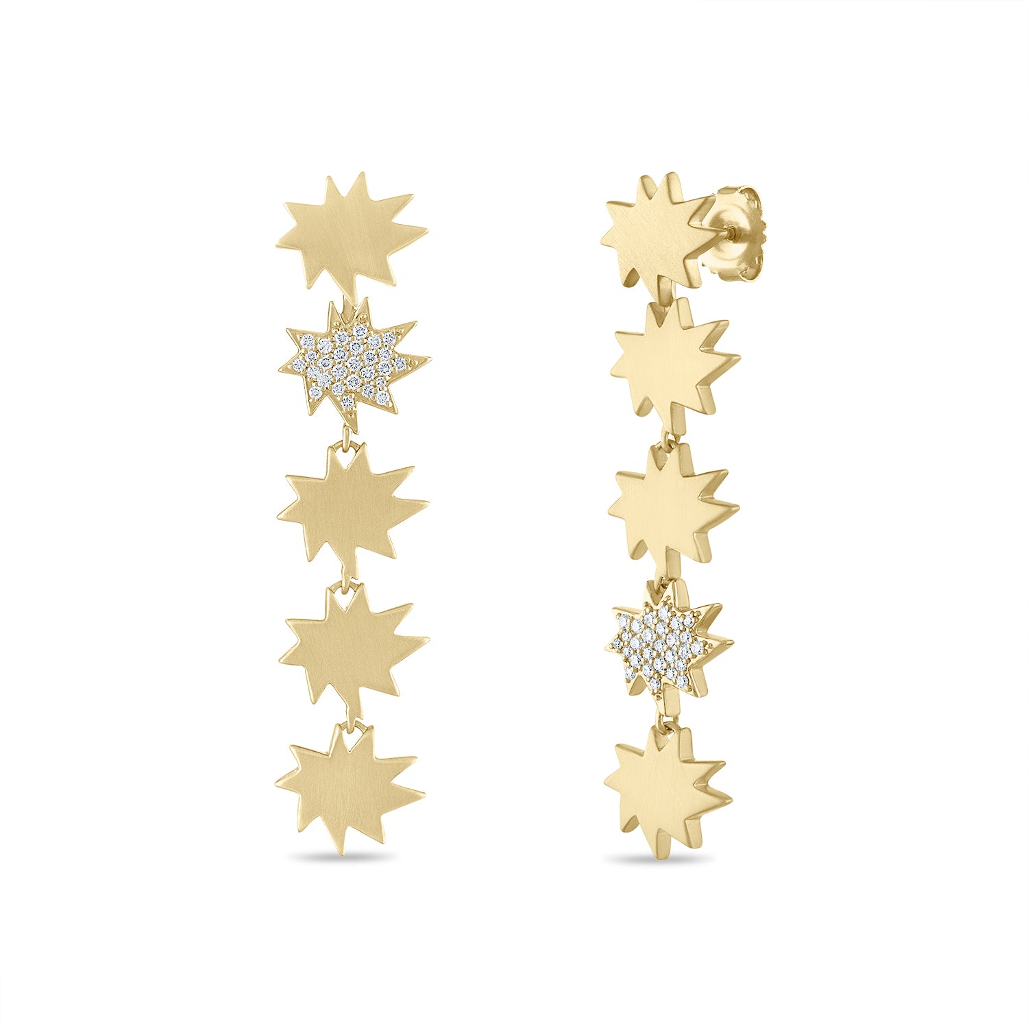 Gold Five Star Mini Stella/KAPOW! Convertible Earrings: One Pavé Diamond Star