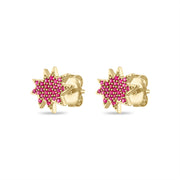 Gold Mini Stella/KAPOW! Stud Earrings with Pavé Rubies