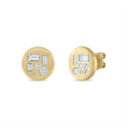 Gold Disc Earrings with Diamonds