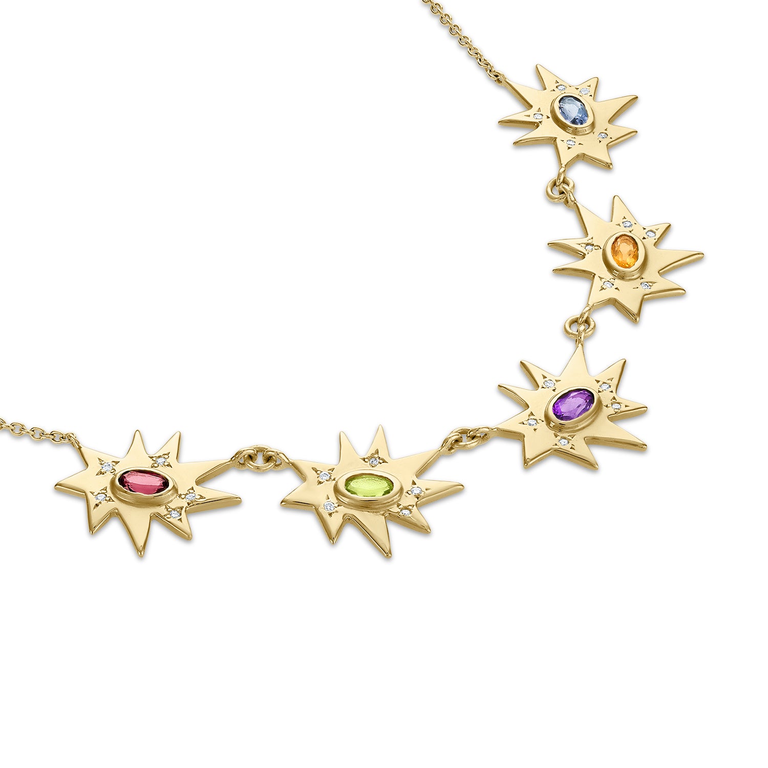 Gold Five Star Stellina/KAPOW! Necklace with Rainbow Gemstones and Diamonds