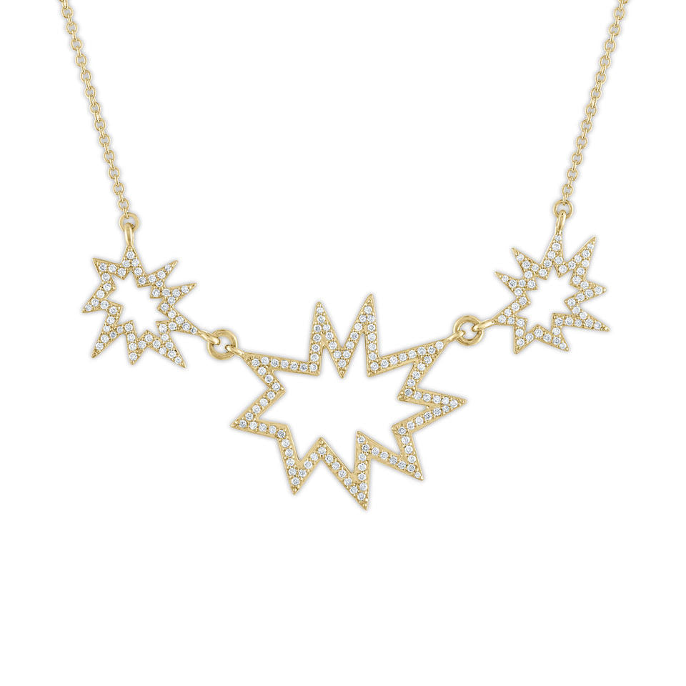 Gold Triple Stella/KAPOW! Necklace with Pavé Diamonds