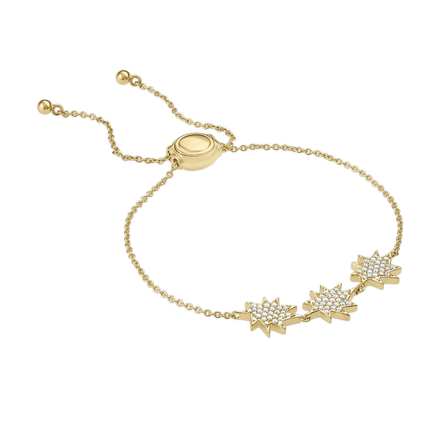 Gold Mini Stella/KAPOW! bolo bracelet: Three Pavé Diamond Stars