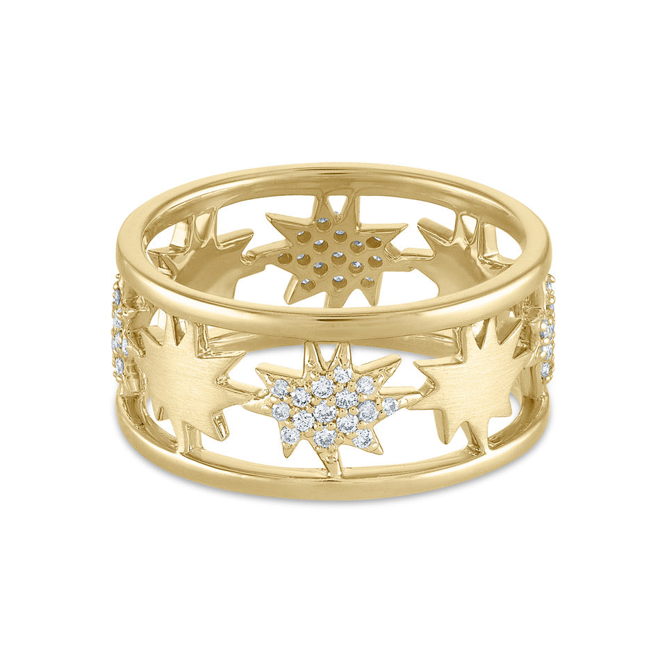 Gold Half Pavé Diamond Mini Stella/KAPOW! Band Ring