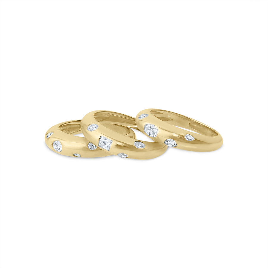Thin Dome Ring with Oval and Random Diamonds