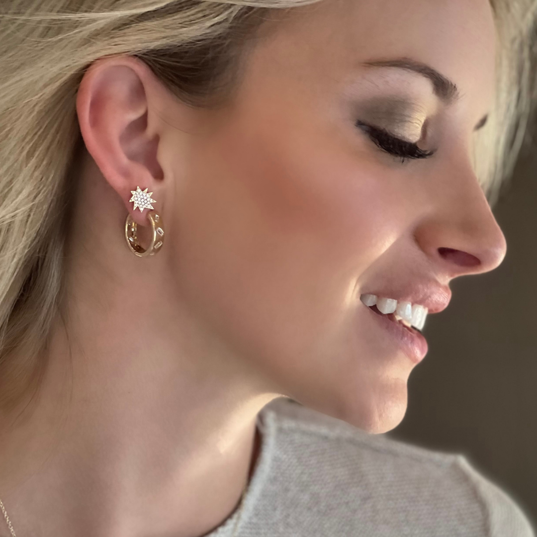 Gold Mini Stella/KAPOW! Stud Earrings with Pavé Diamonds