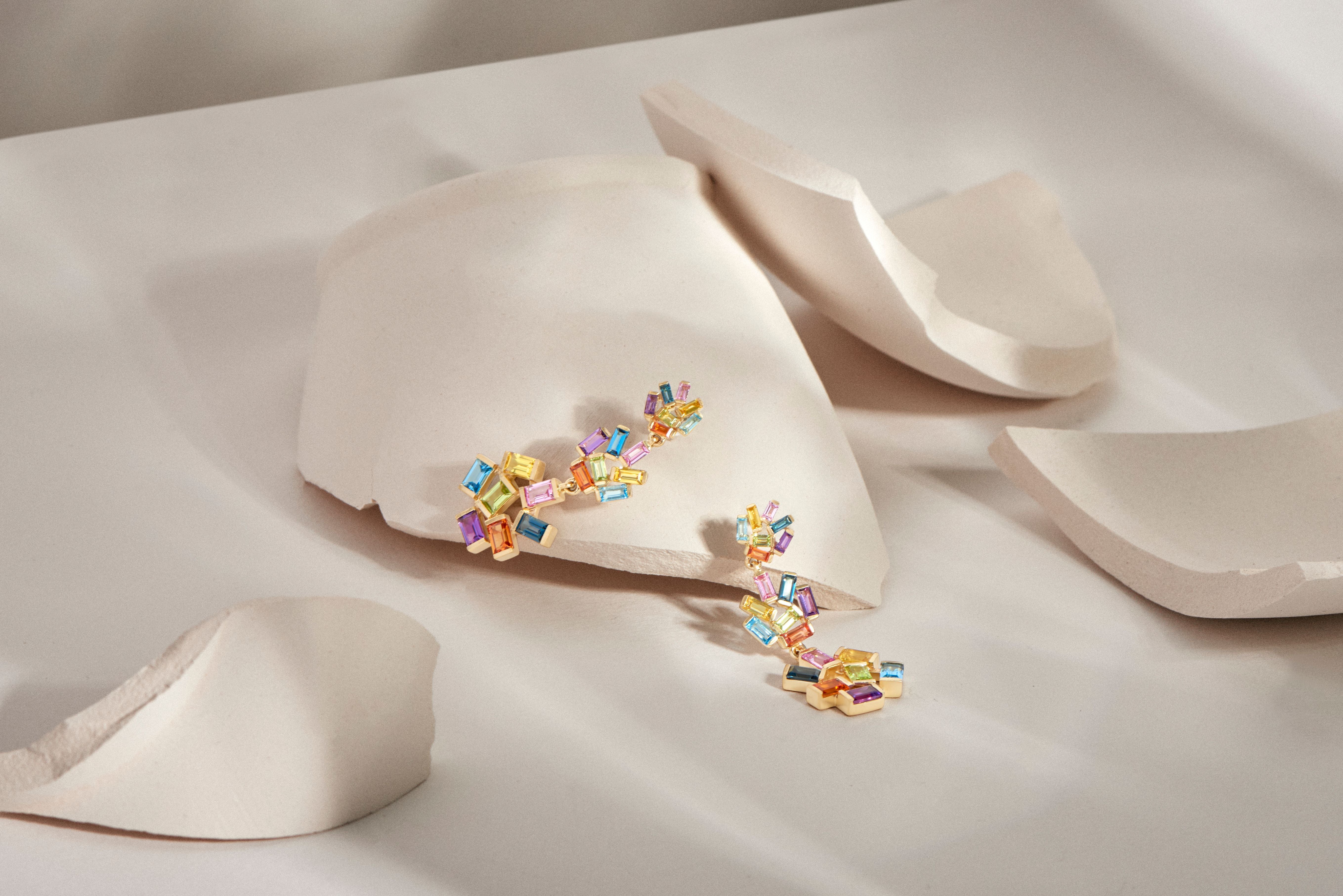 Triple Jubilation Earrings: Rainbow Gemstone