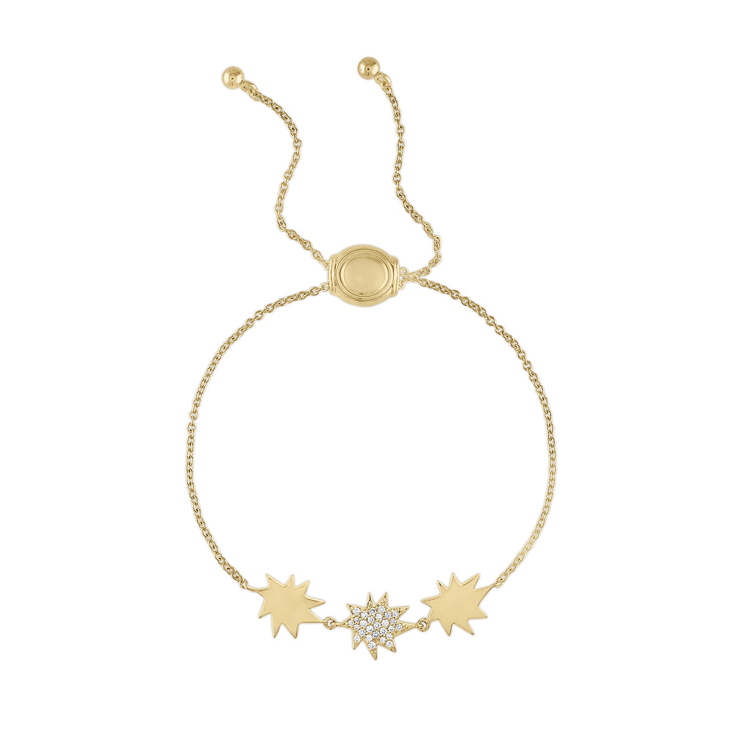 Gold Mini Stella/KAPOW! bolo bracelet: Two Gold, One Pavé Diamond Star