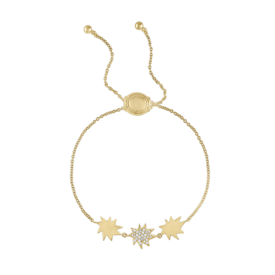Gold Mini Stella/KAPOW! bolo bracelet: Two Gold, One Pavé Diamond Star