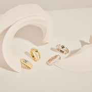 White Gold Four Stone  Dome Ring with Diamond, Sapphire, Tourmaline and Peridot